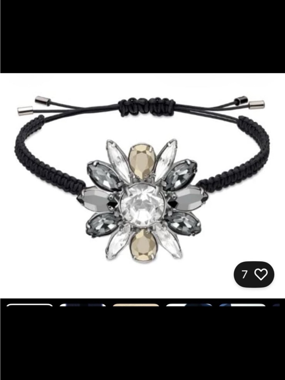 Bracelet Swarovski by Shourouk signed - like new black leather cord #1678
